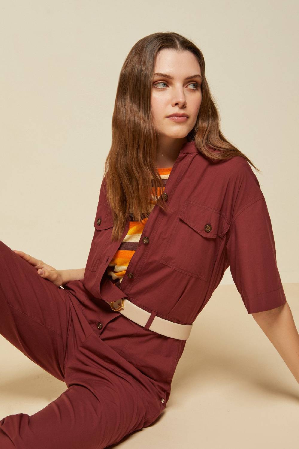 Ottod'Ame Poplin Jumpsuit With Sash