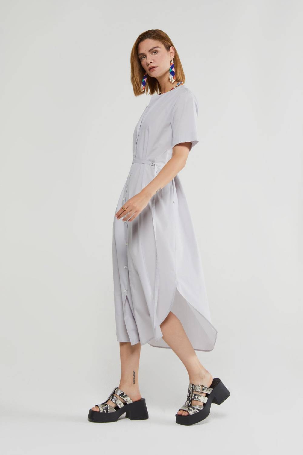 Ottod'Ame Poplin Long Dress With Sash