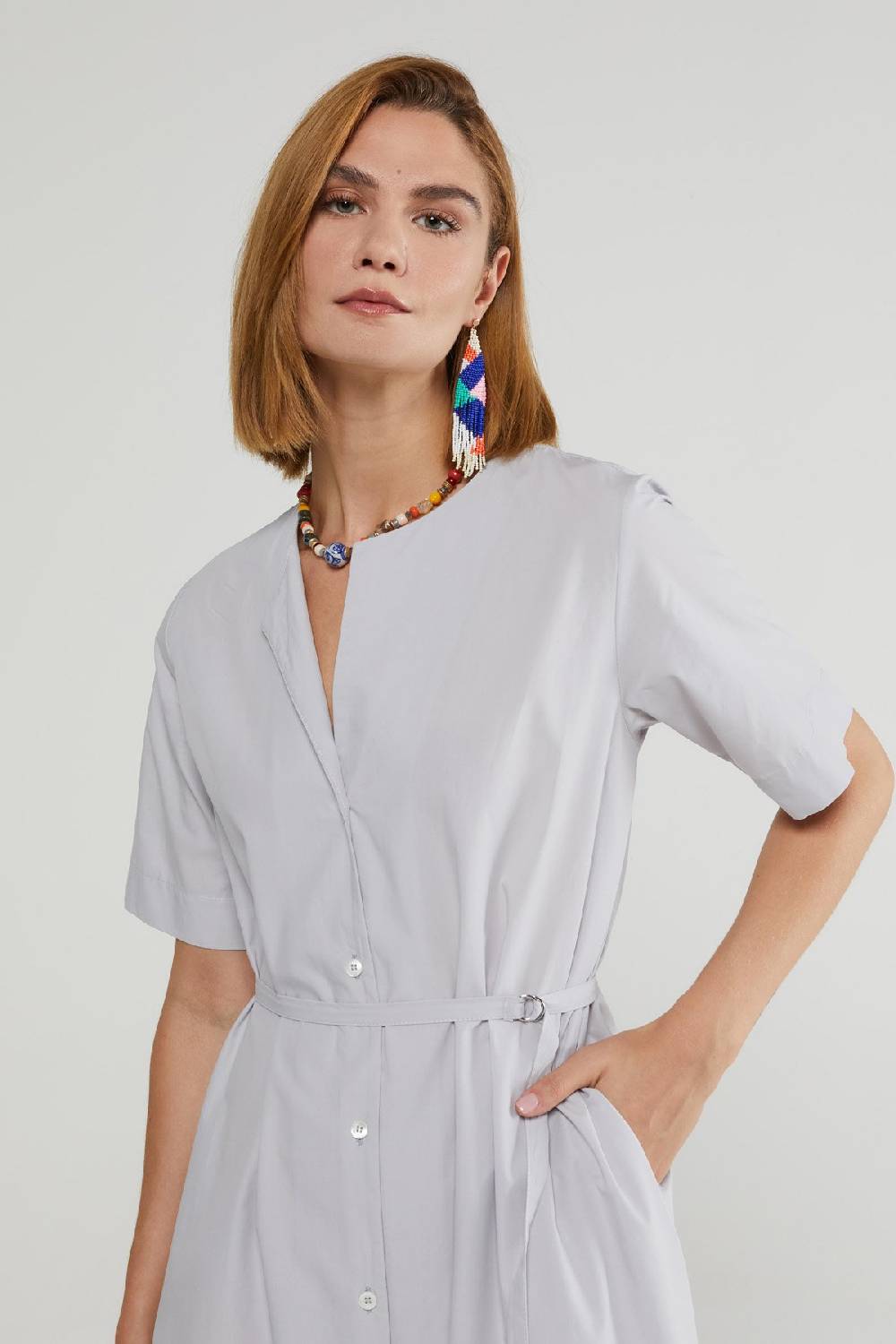 Ottod'Ame Poplin Long Dress With Sash