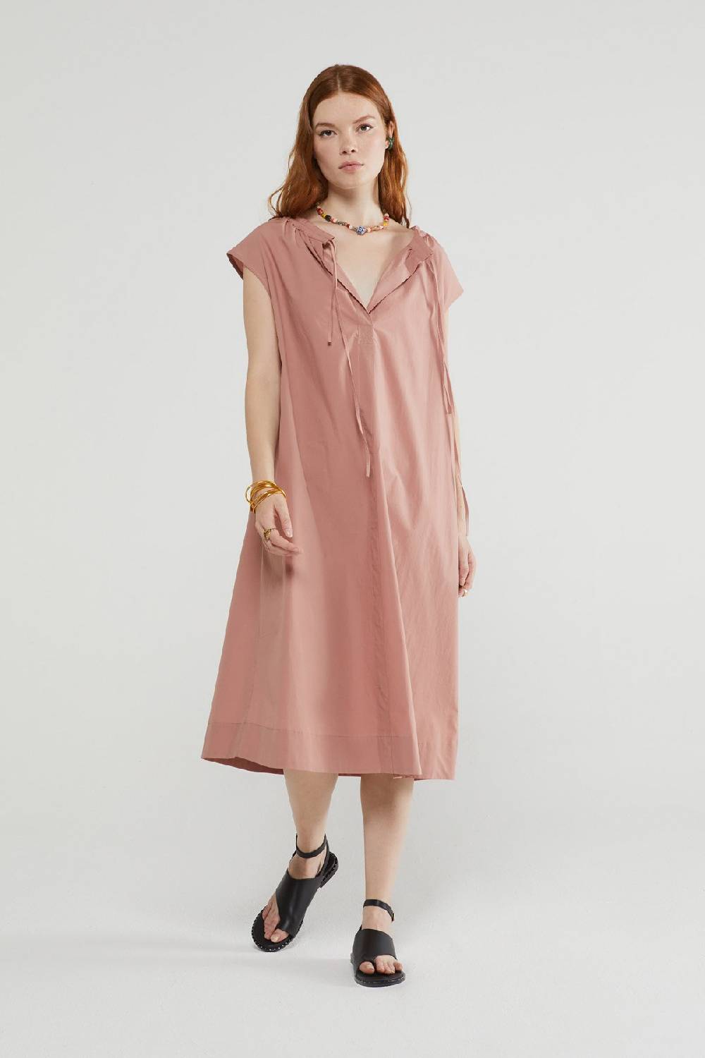 Ottod'Ame Poplin Midi Dress With Drawstring