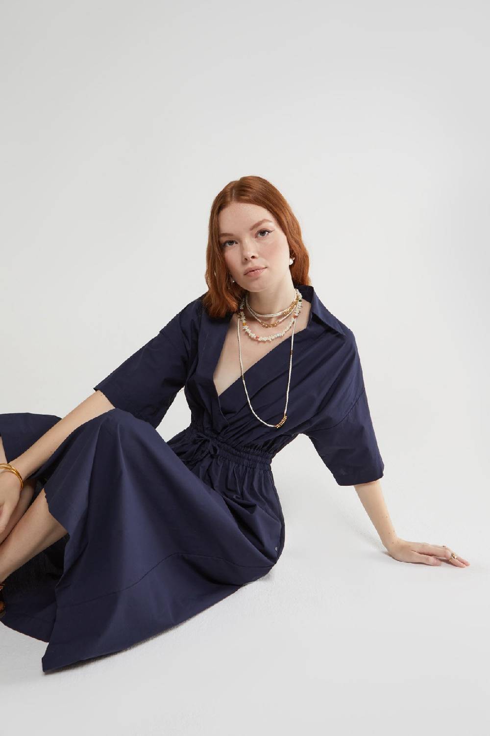 Ottod'Ame Poplin Midi Dress With Drawstring