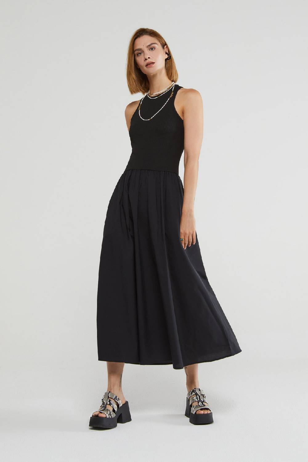 ottod'Ame Poplin midi dress with poodle skirt