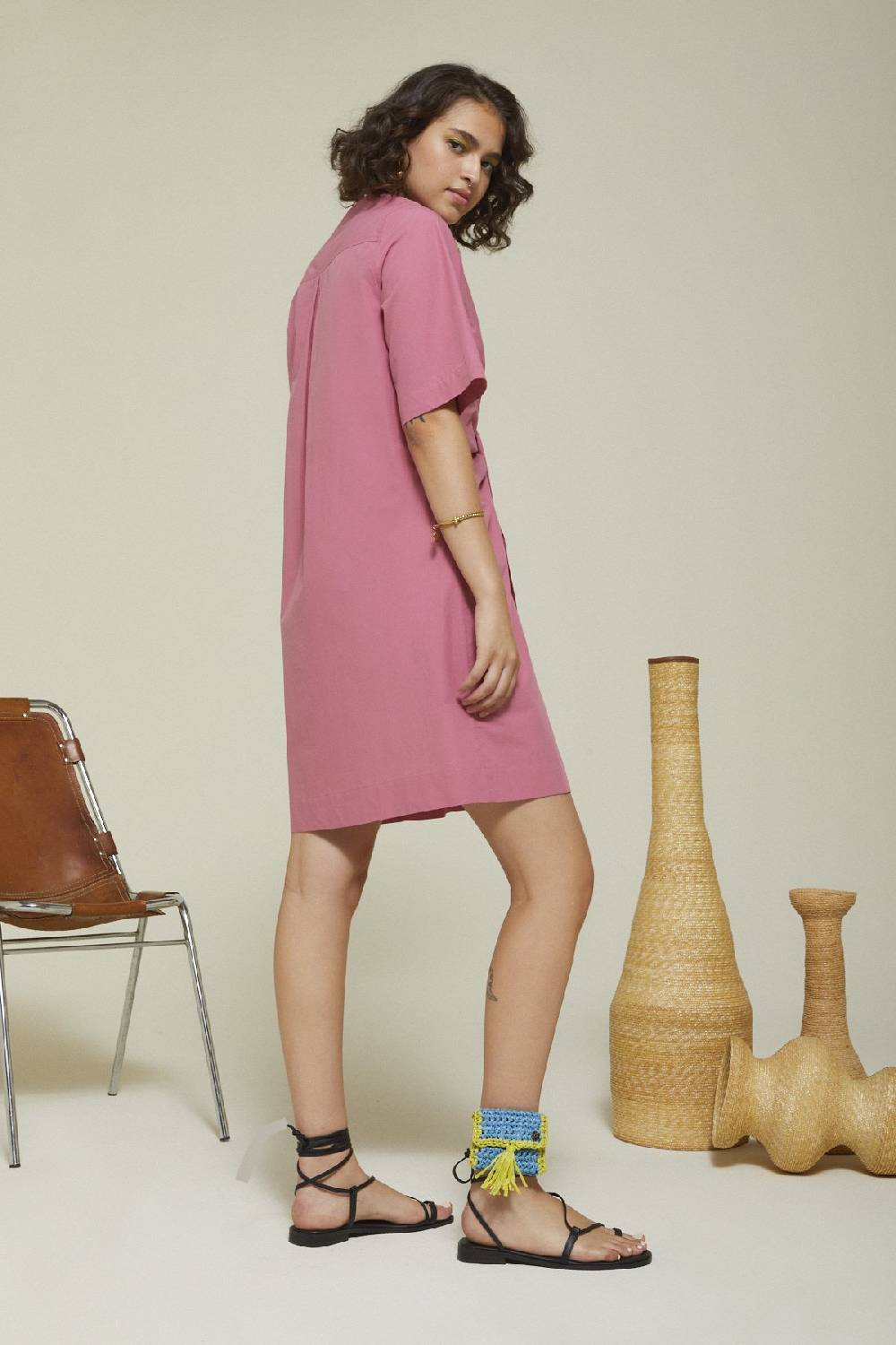 Ottod'Ame Poplin Short Dress With Knot