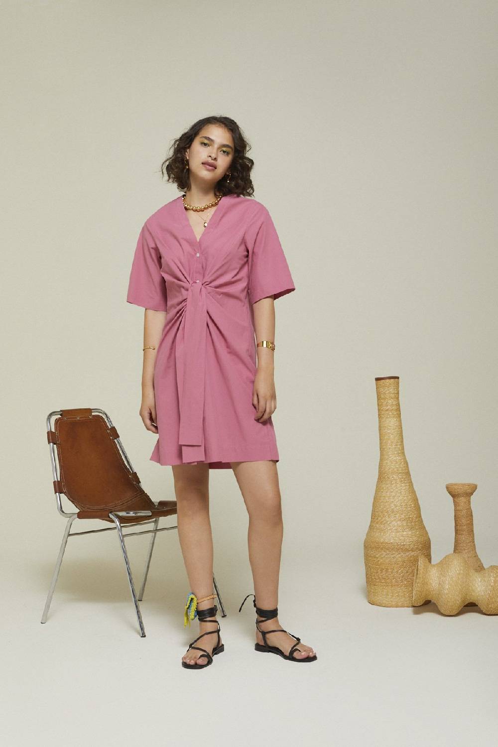 ottod'Ame Poplin short dress with knot