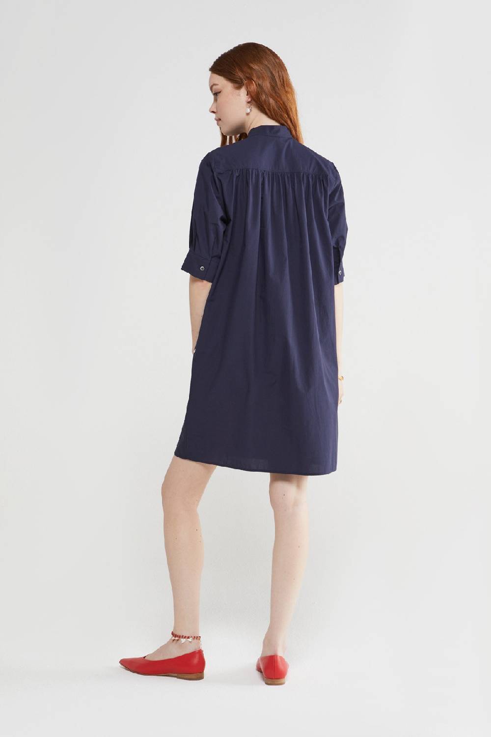 Ottod'Ame Poplin Short Dress With Mandarin Collar