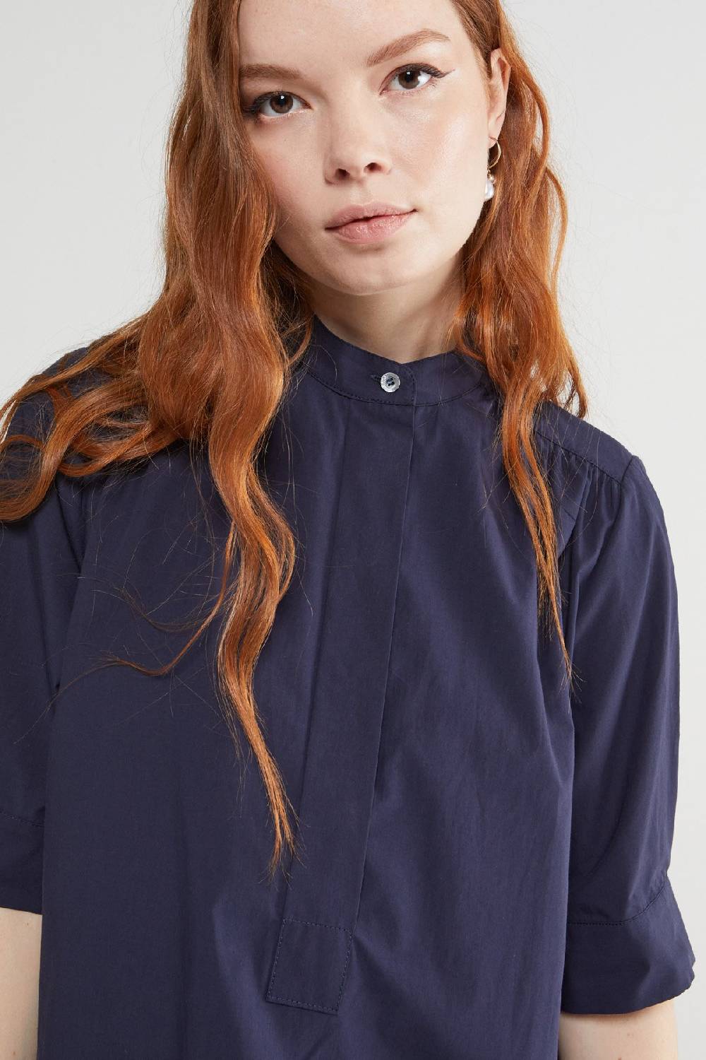 Ottod'Ame Poplin Short Dress With Mandarin Collar