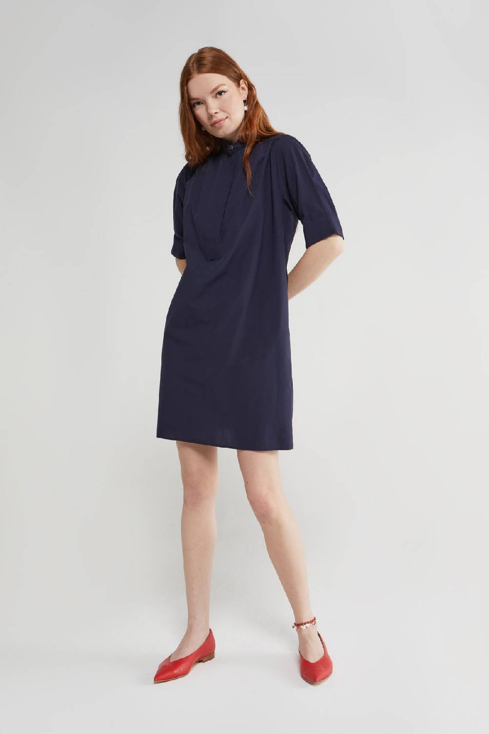 Ottod'Ame Poplin Short Dress With Mandarin Collar