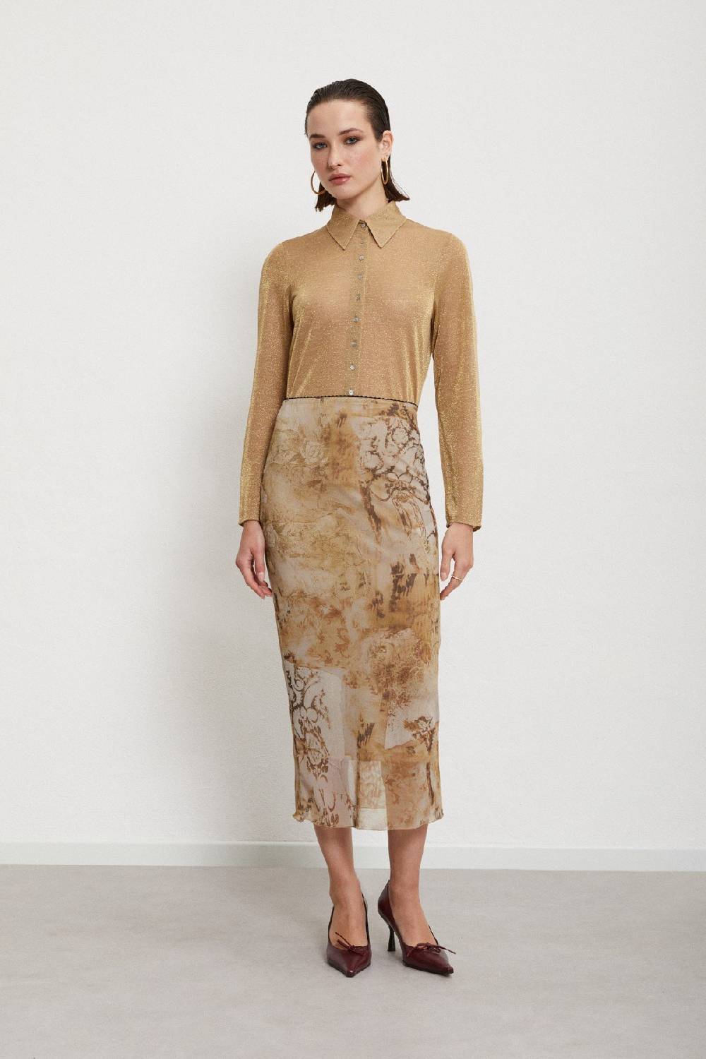 ottod'Ame Printed and veiled midi skirt