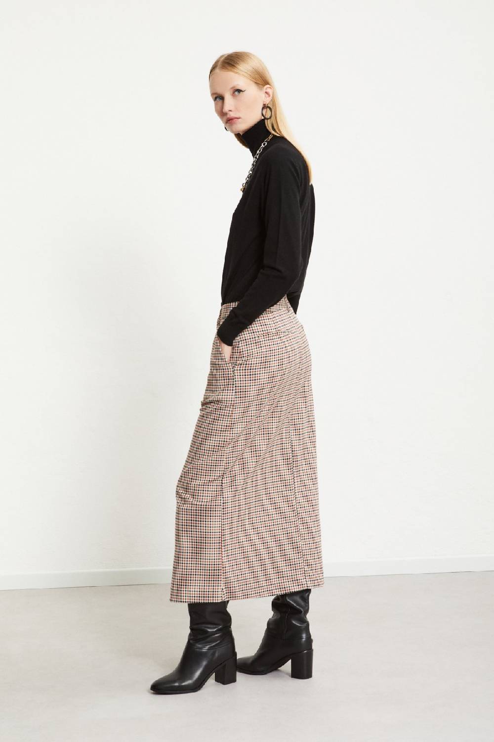 Ottod'Ame Printed Check Long Skirt