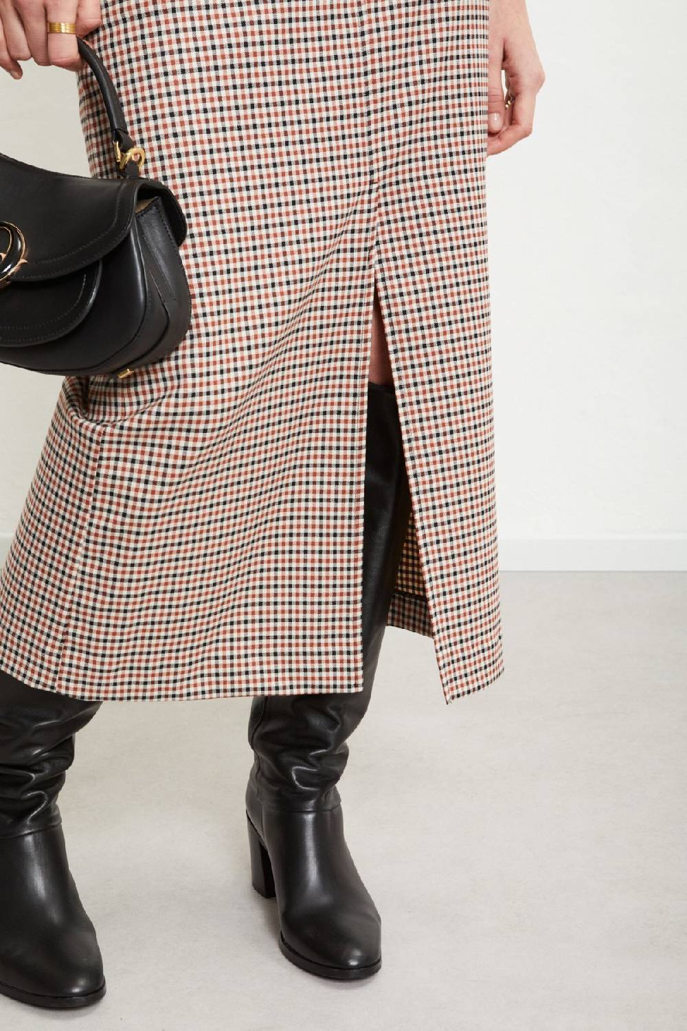 Ottod'Ame Printed Check Long Skirt