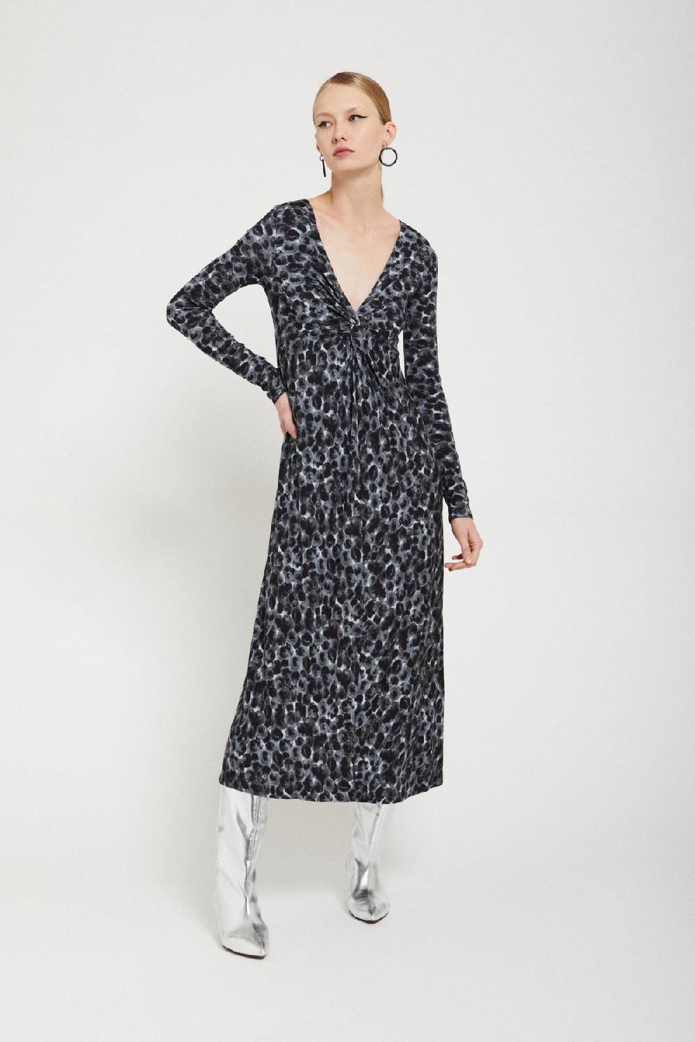 ottod'Ame Printed viscose long dress with knot