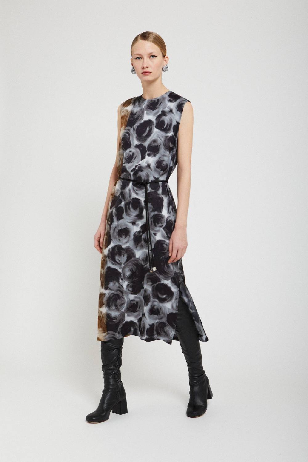 ottod'Ame Printed viscose midi dress with sash