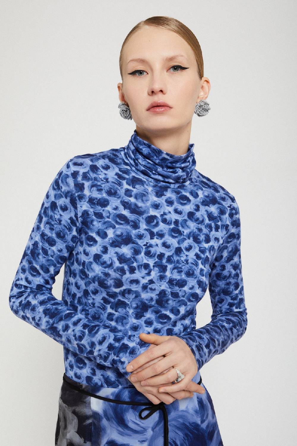 Ottod'Ame Printed Viscose Turtleneck T-shirt