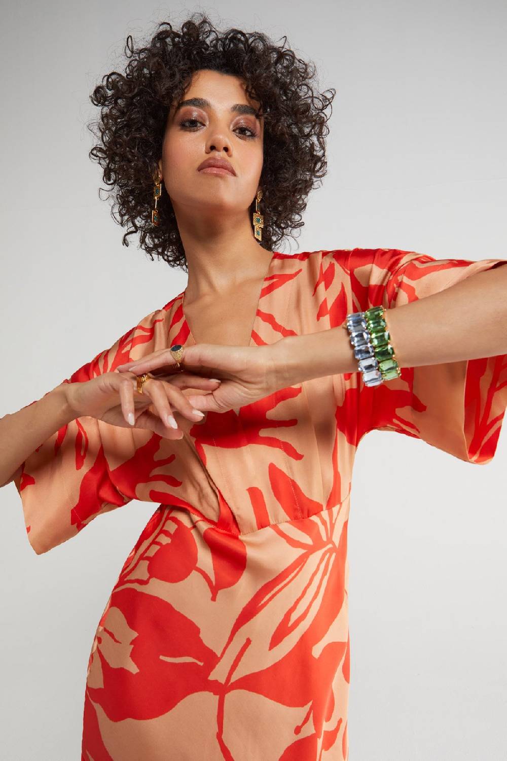 Ottod'Ame Printed Viscose V-neck Long Dress