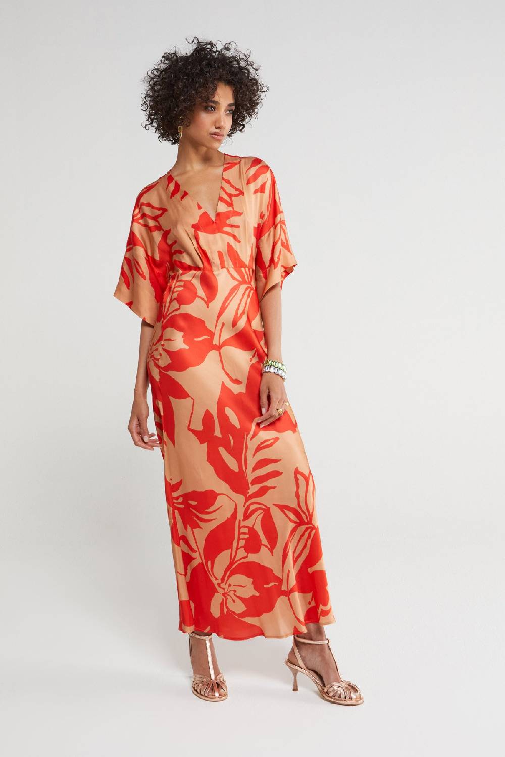 ottod'Ame Printed viscose V-neck long dress