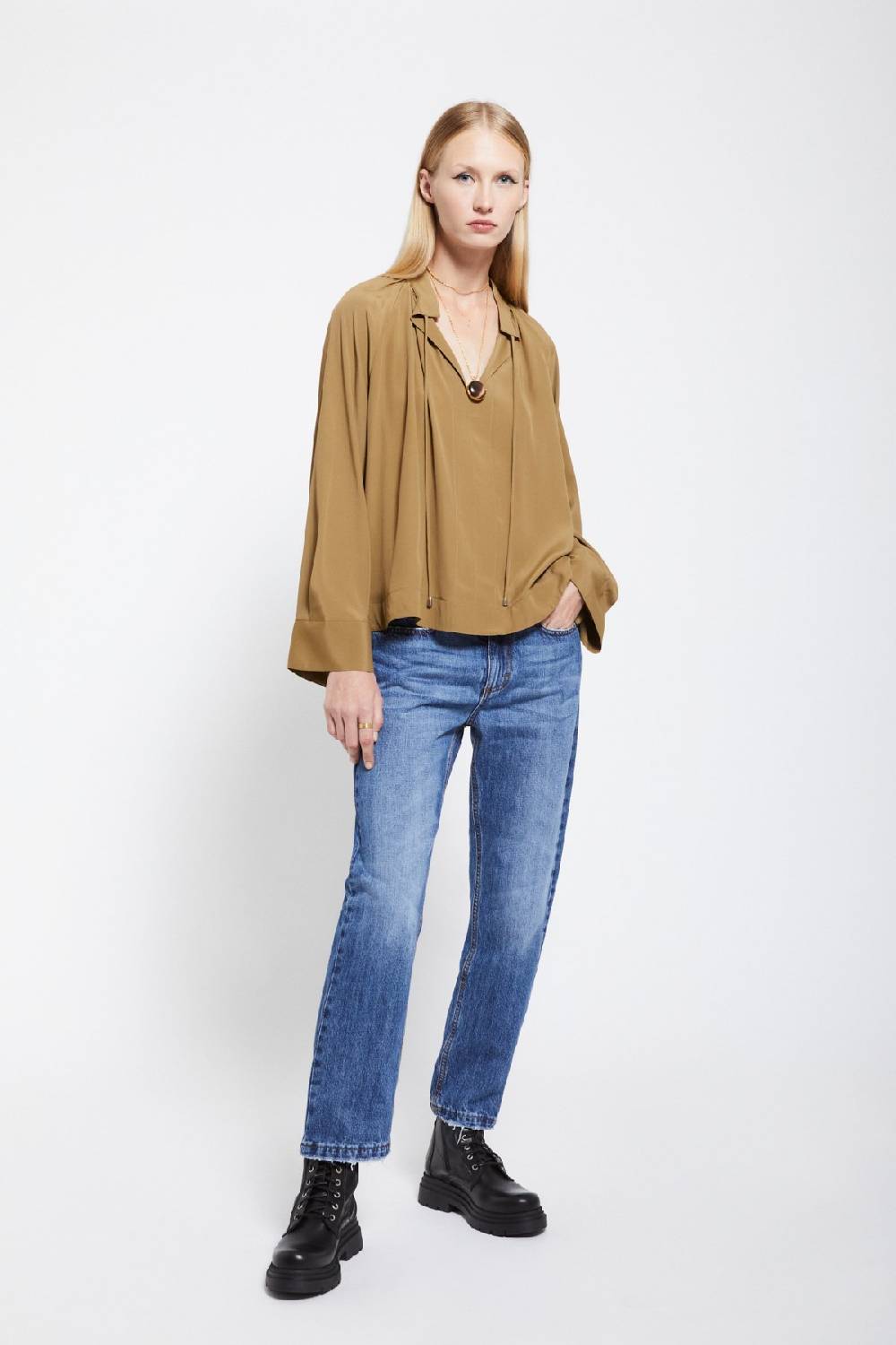 ottod'Ame Silk-blend blouse with drawstring