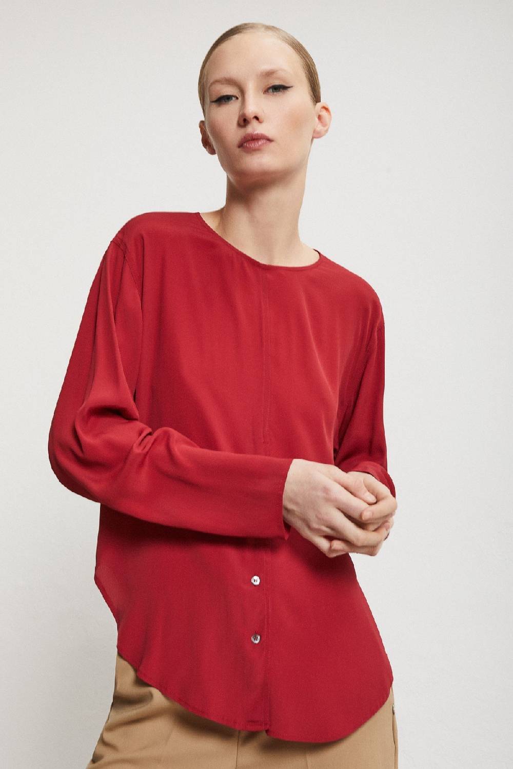 Ottod'Ame Silk-blend Blouse With Rounded Bottom