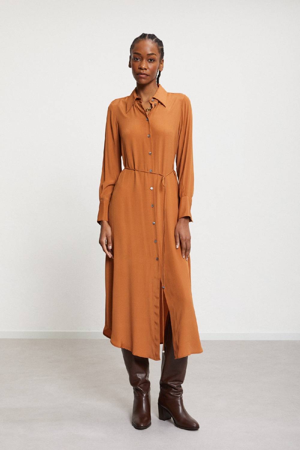 Ottod'Ame Silk-blend Long Chemisier With Belt