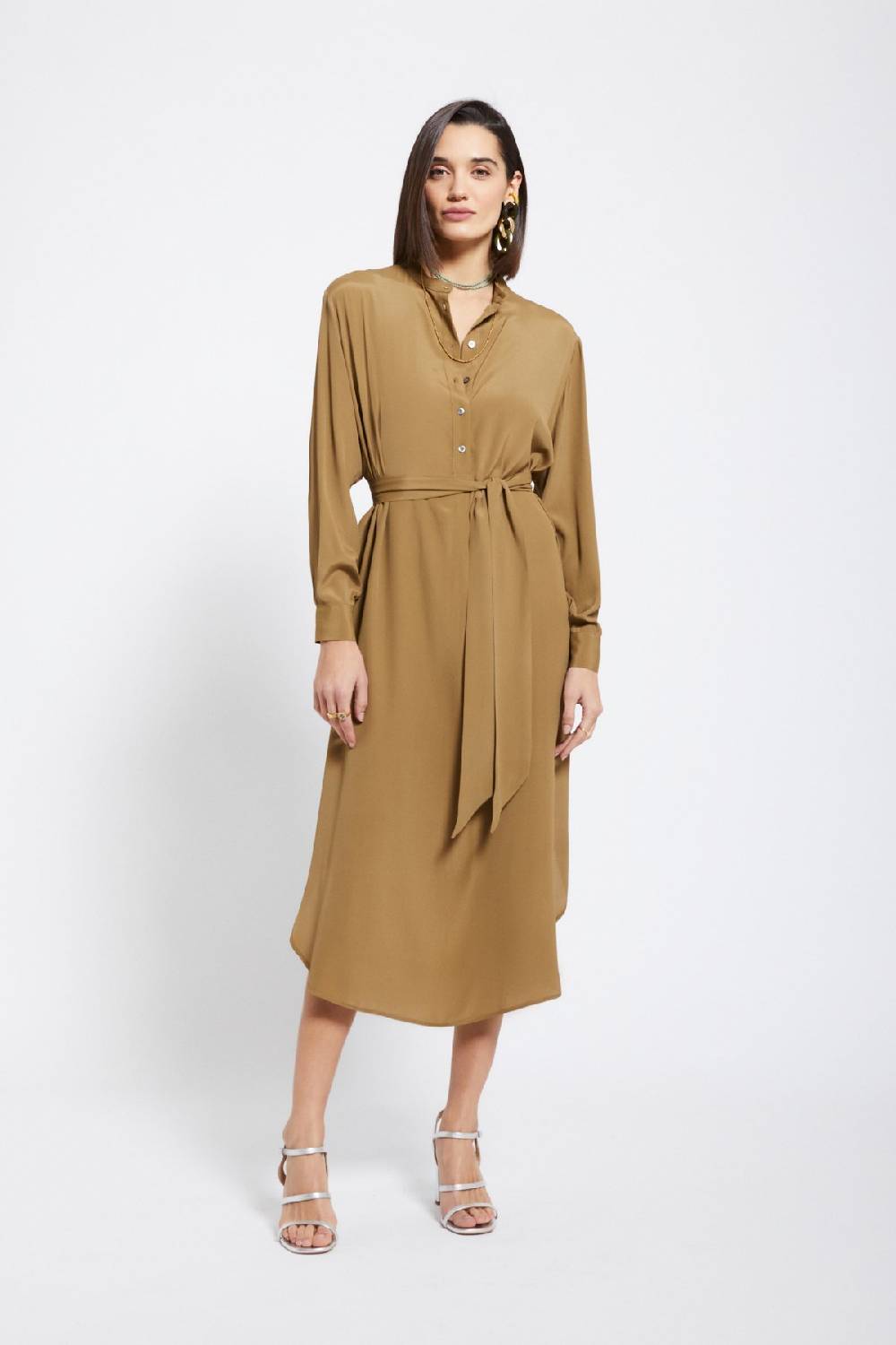 ottod'Ame Silk-blend midi dress with sash