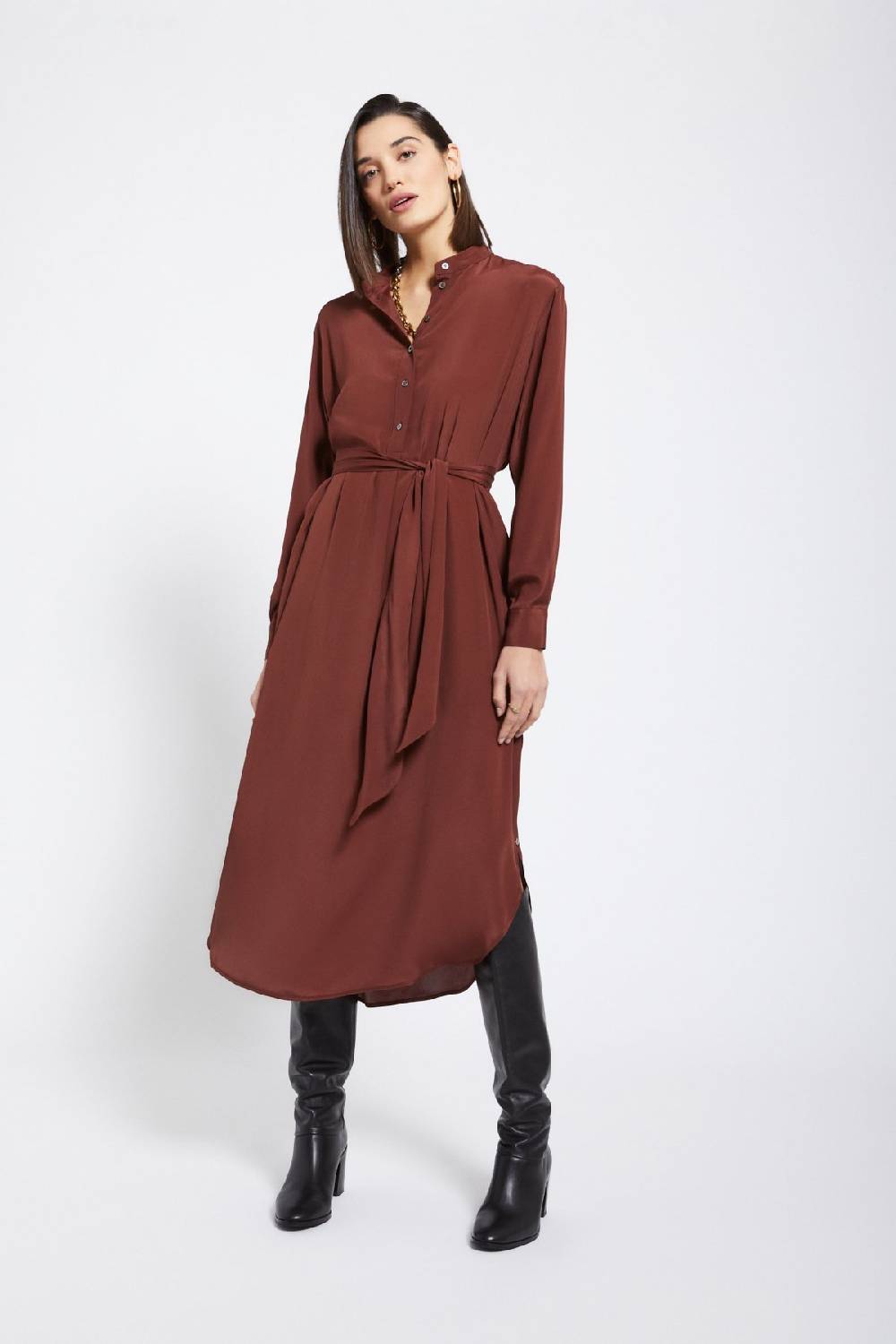ottod'Ame Silk-blend midi dress with sash