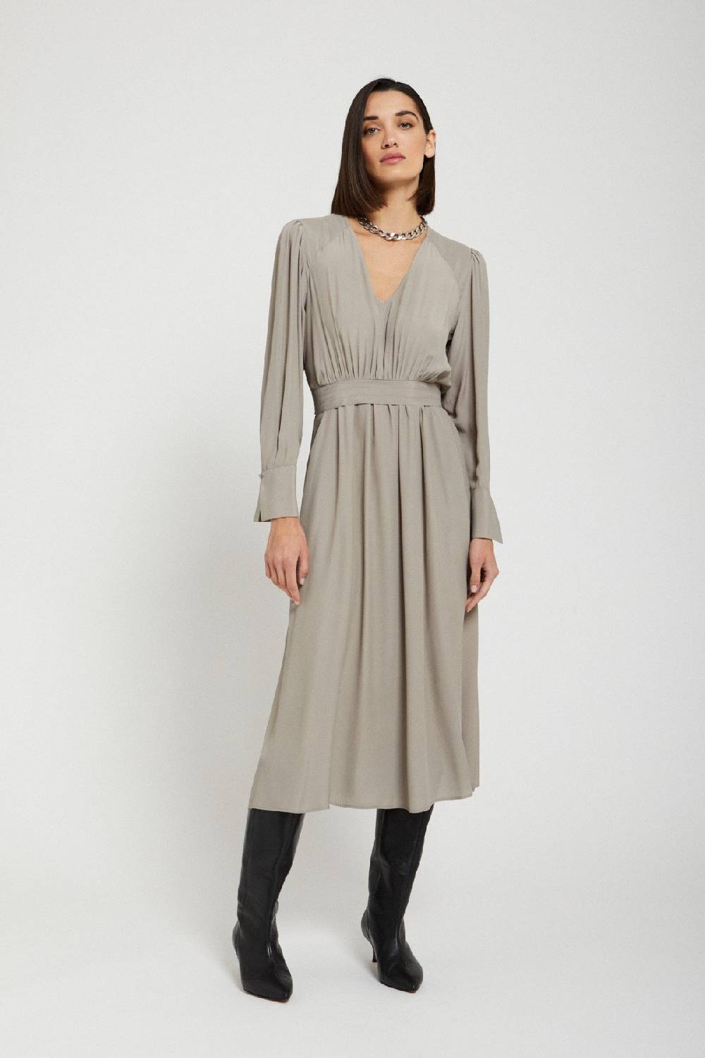 Ottod'Ame Silk-blend Midi Dress With V Neck