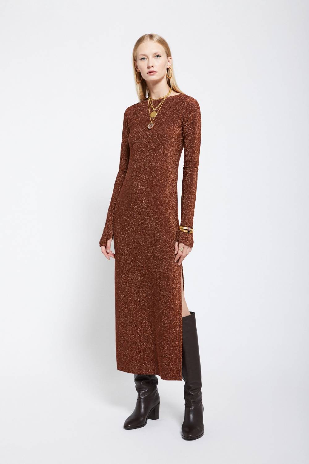 ottod'Ame Viscose long dress with lurex