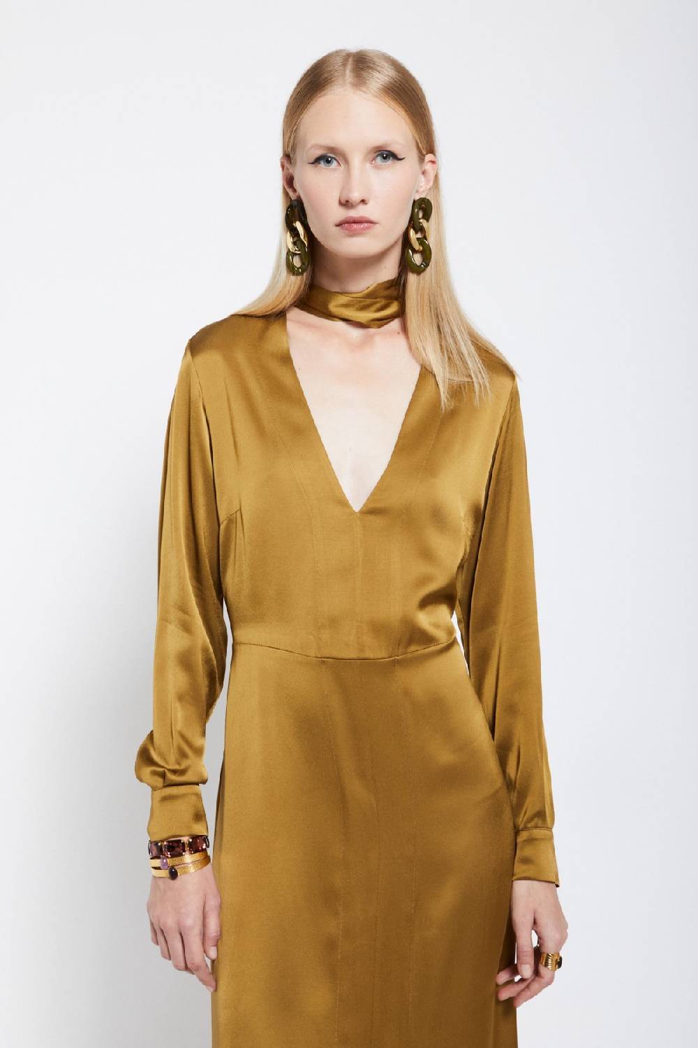 Ottod'Ame Viscose Long Dress With V Neck