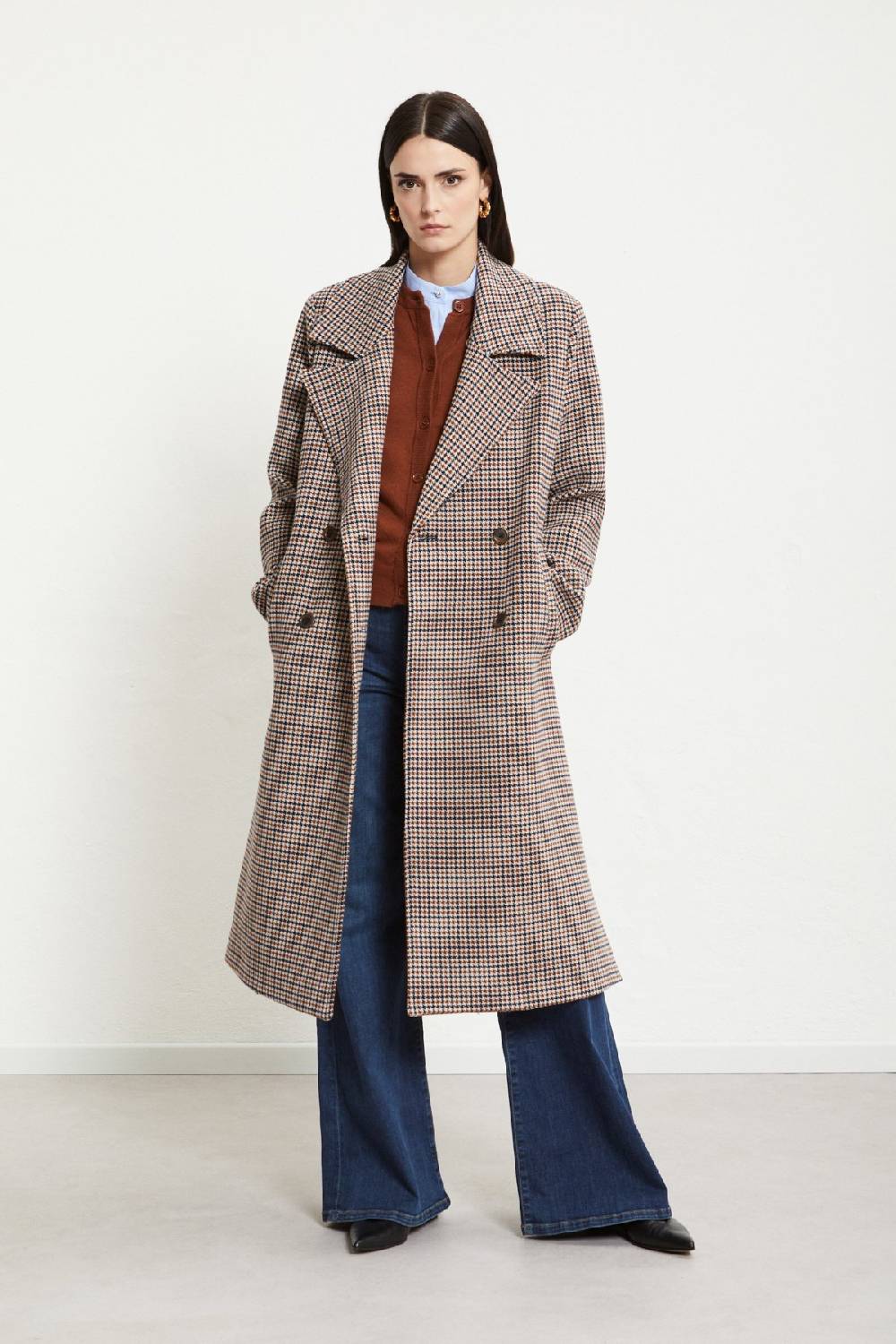 ottod'Ame Wool-blend check coat with lapels