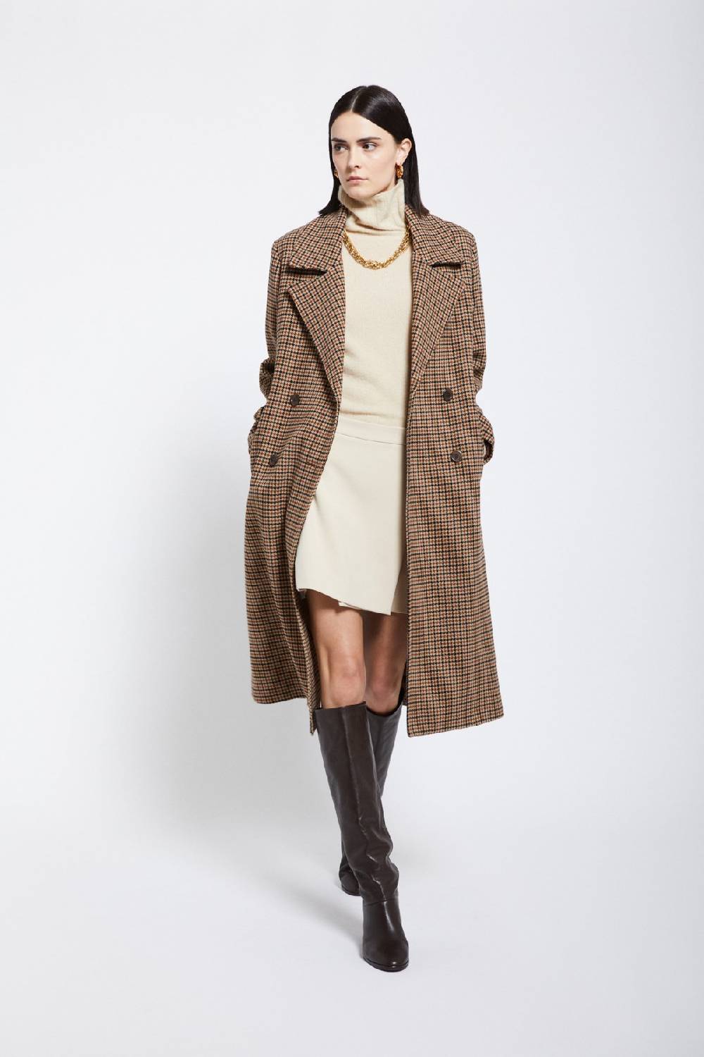 ottod'Ame Wool-blend check coat with lapels