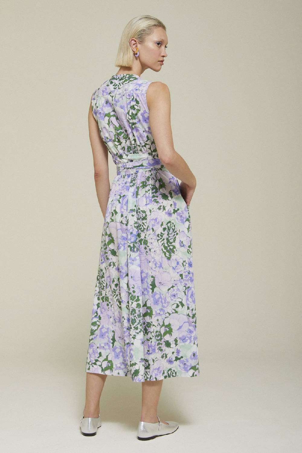 Ottod'Ame Printed Cotton Long Dress With Criss-cross Neckline