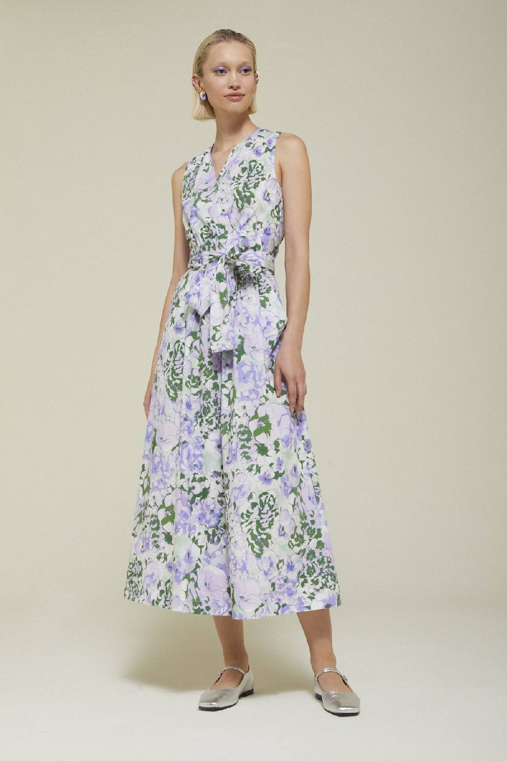 Ottod'Ame Printed Cotton Long Dress With Criss-cross Neckline