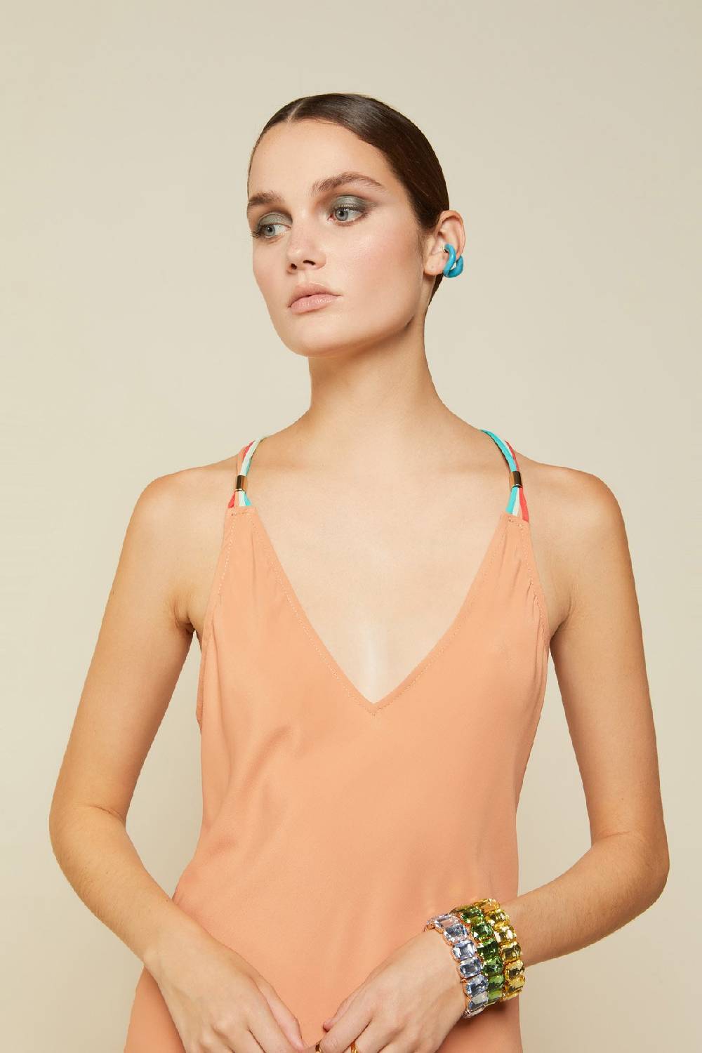 Ottod'Ame Silk Blend Long Dress With Contrasting Straps