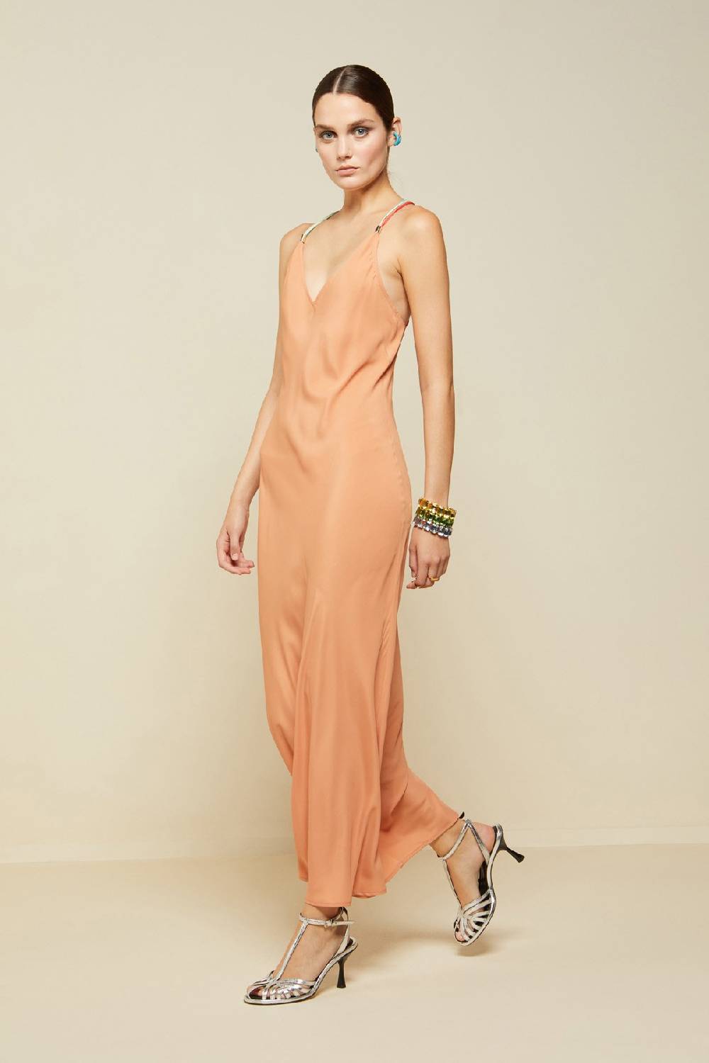 Ottod'Ame Silk Blend Long Dress With Contrasting Straps