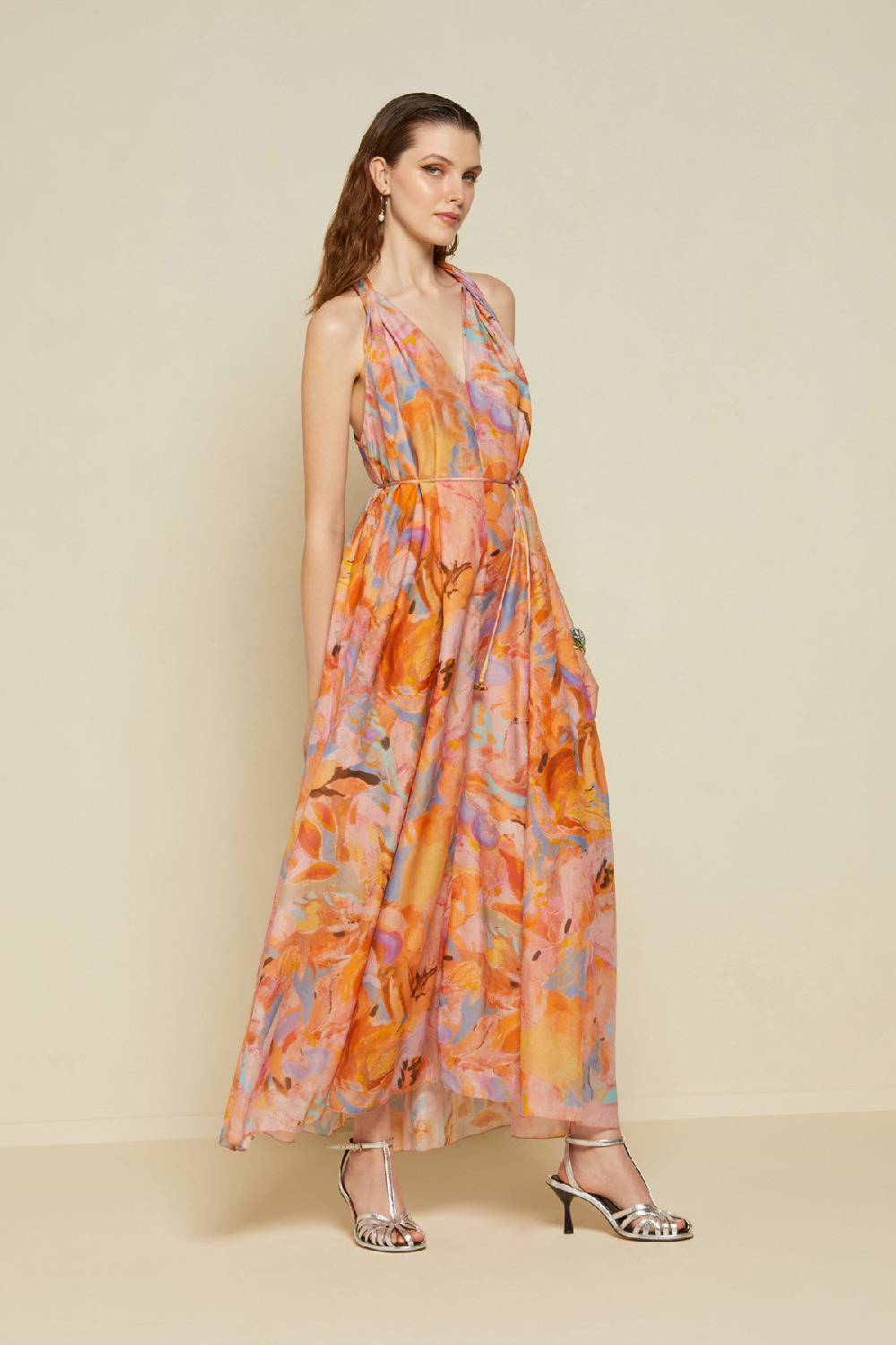 Ottod'Ame Silk Blend Long Dress With Foulard Neckline