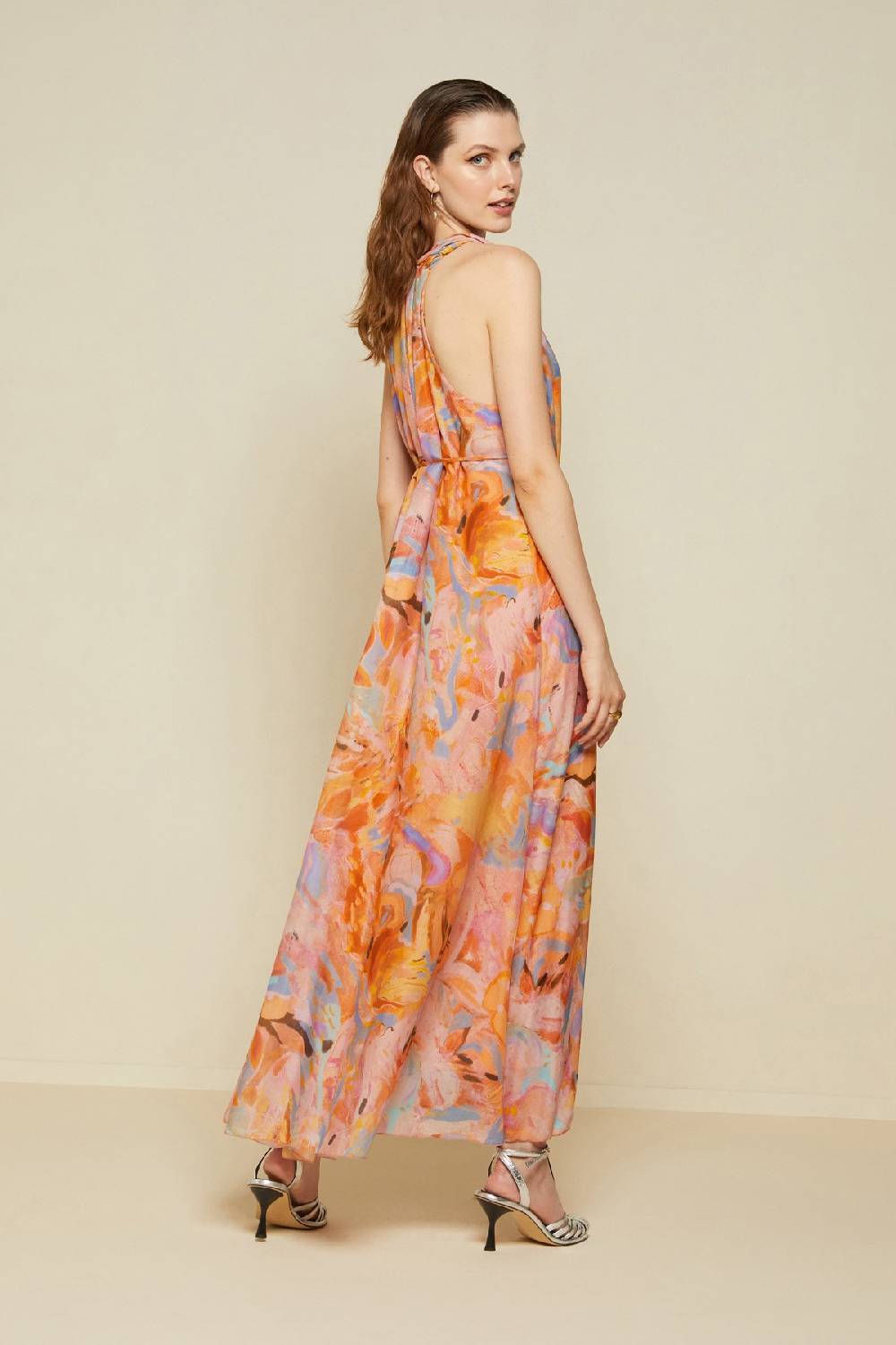 Ottod'Ame Silk Blend Long Dress With Foulard Neckline
