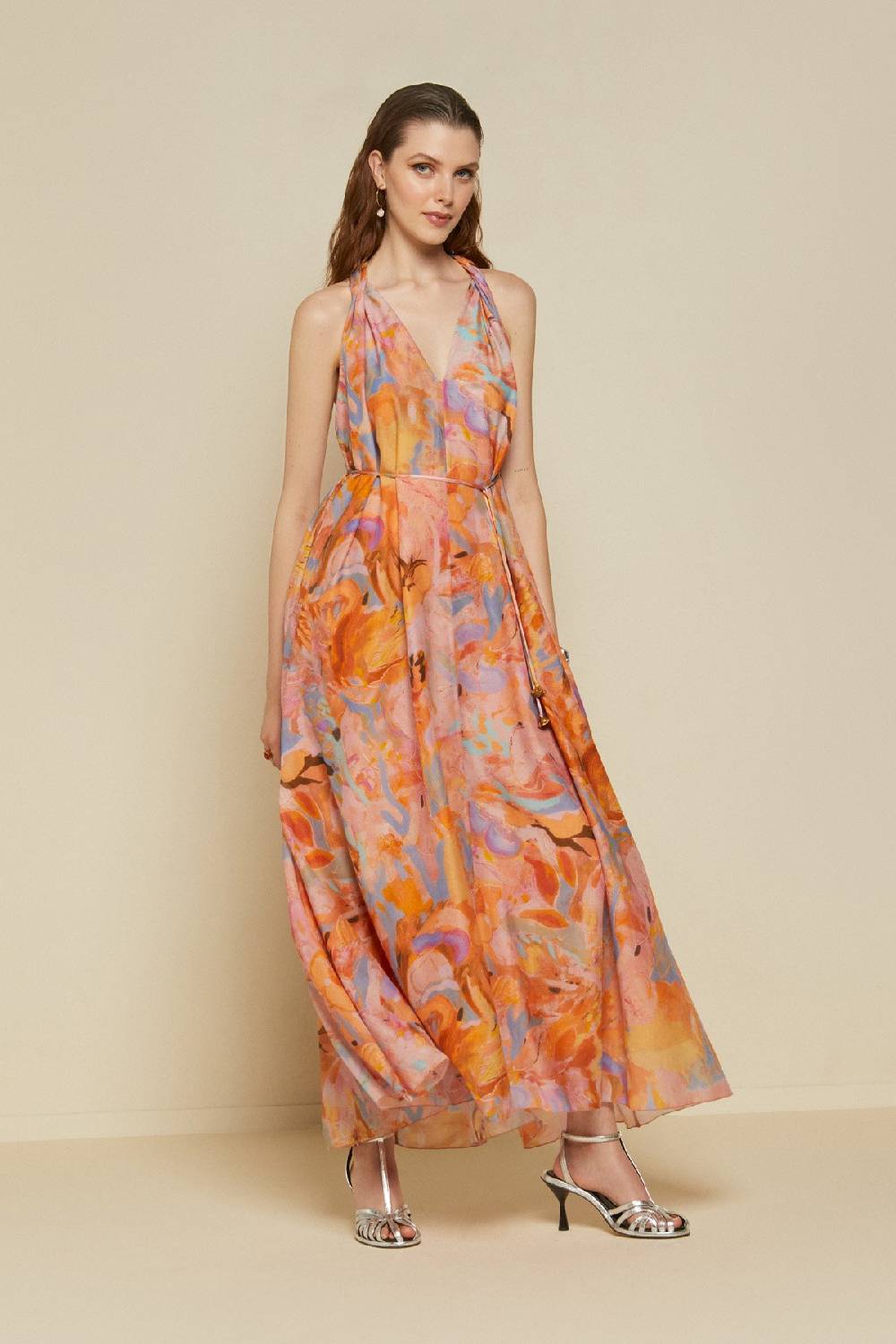 ottod'Ame Silk blend long dress with foulard neckline