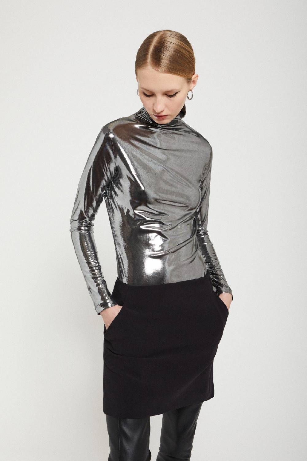 Ottod'Ame Stretch Turtleneck T-shirt With Vinyl Effect