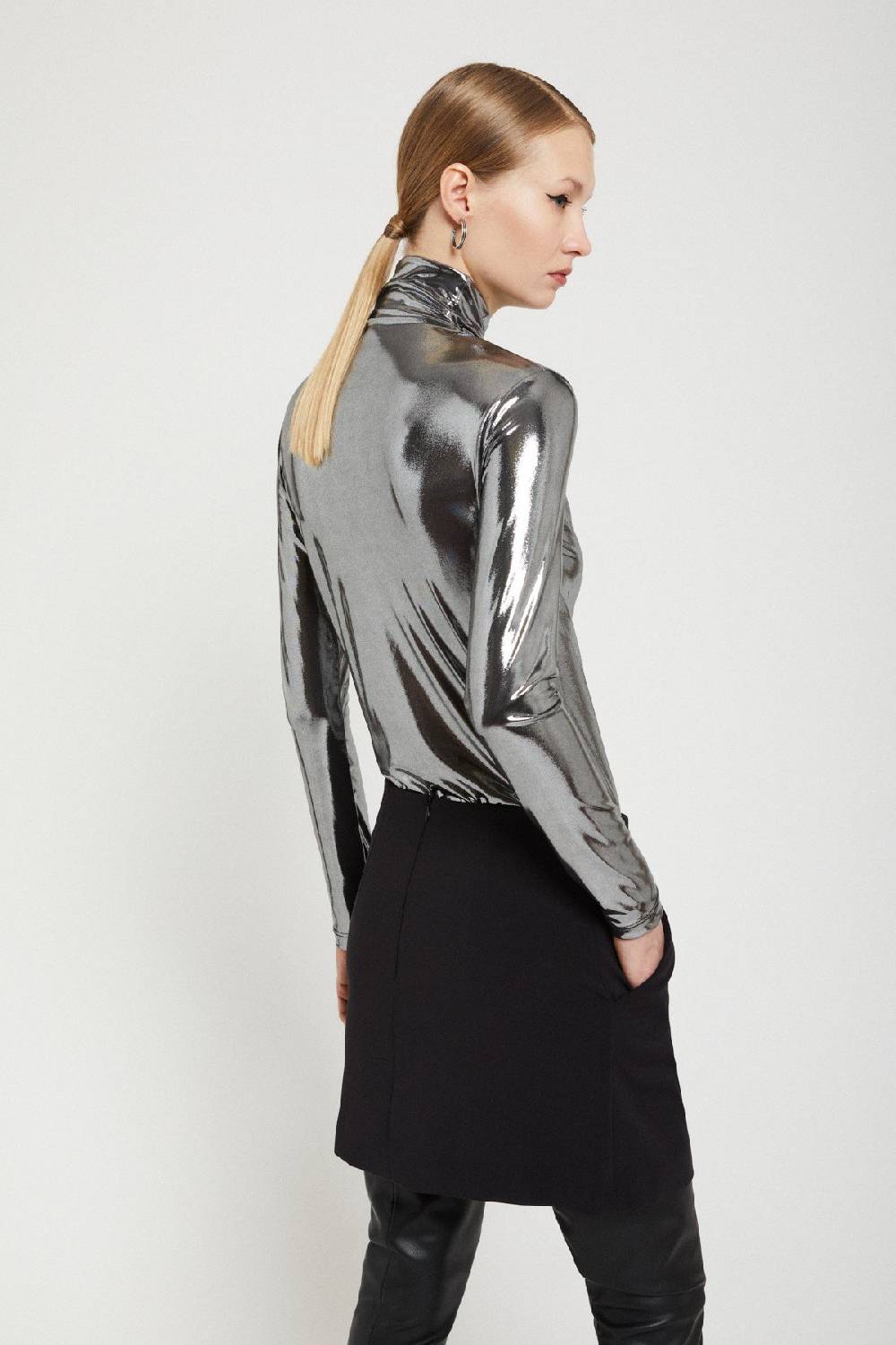 Ottod'Ame Stretch Turtleneck T-shirt With Vinyl Effect