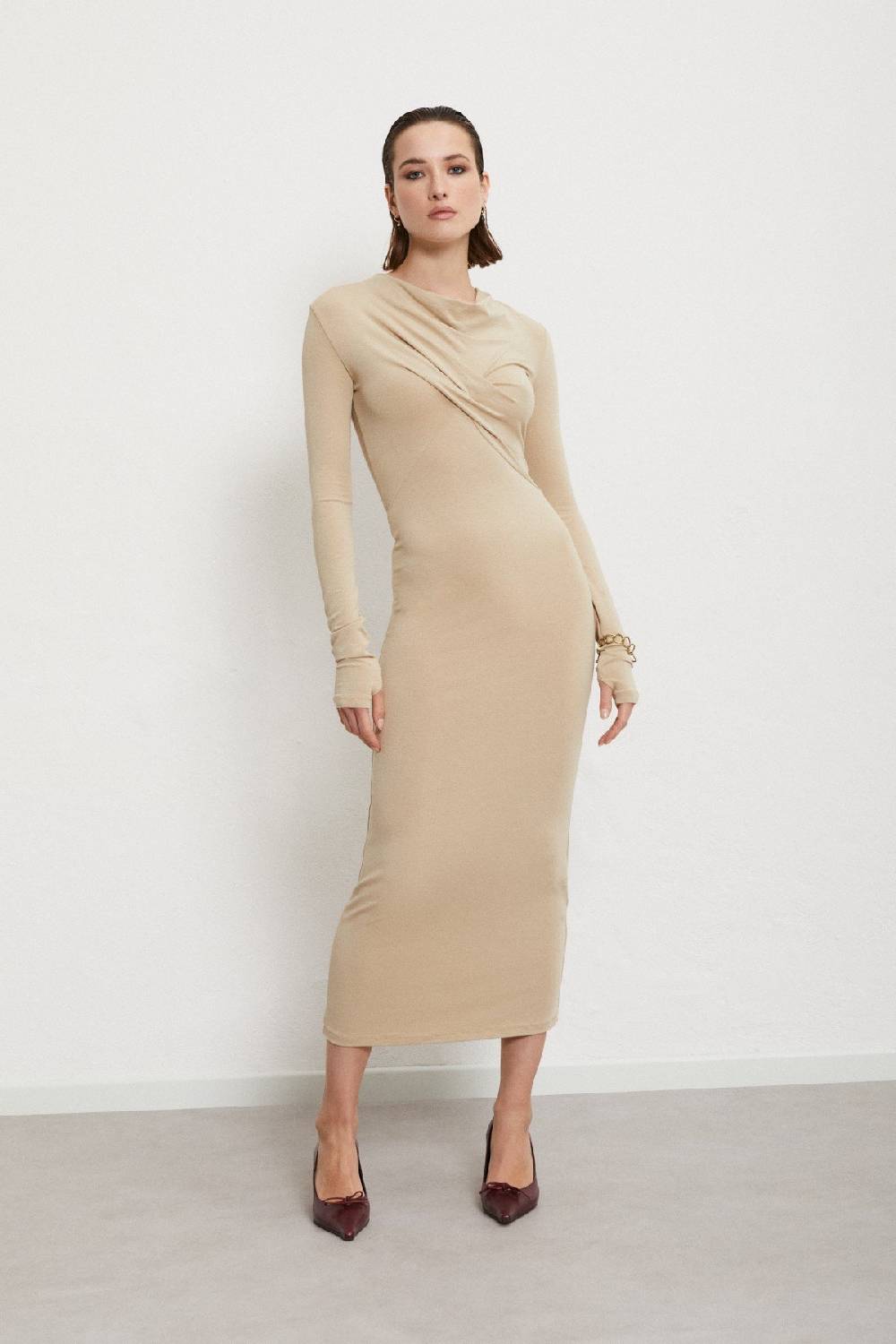 Ottod'Ame Viscose Long Dress With Pleats On The Neck
