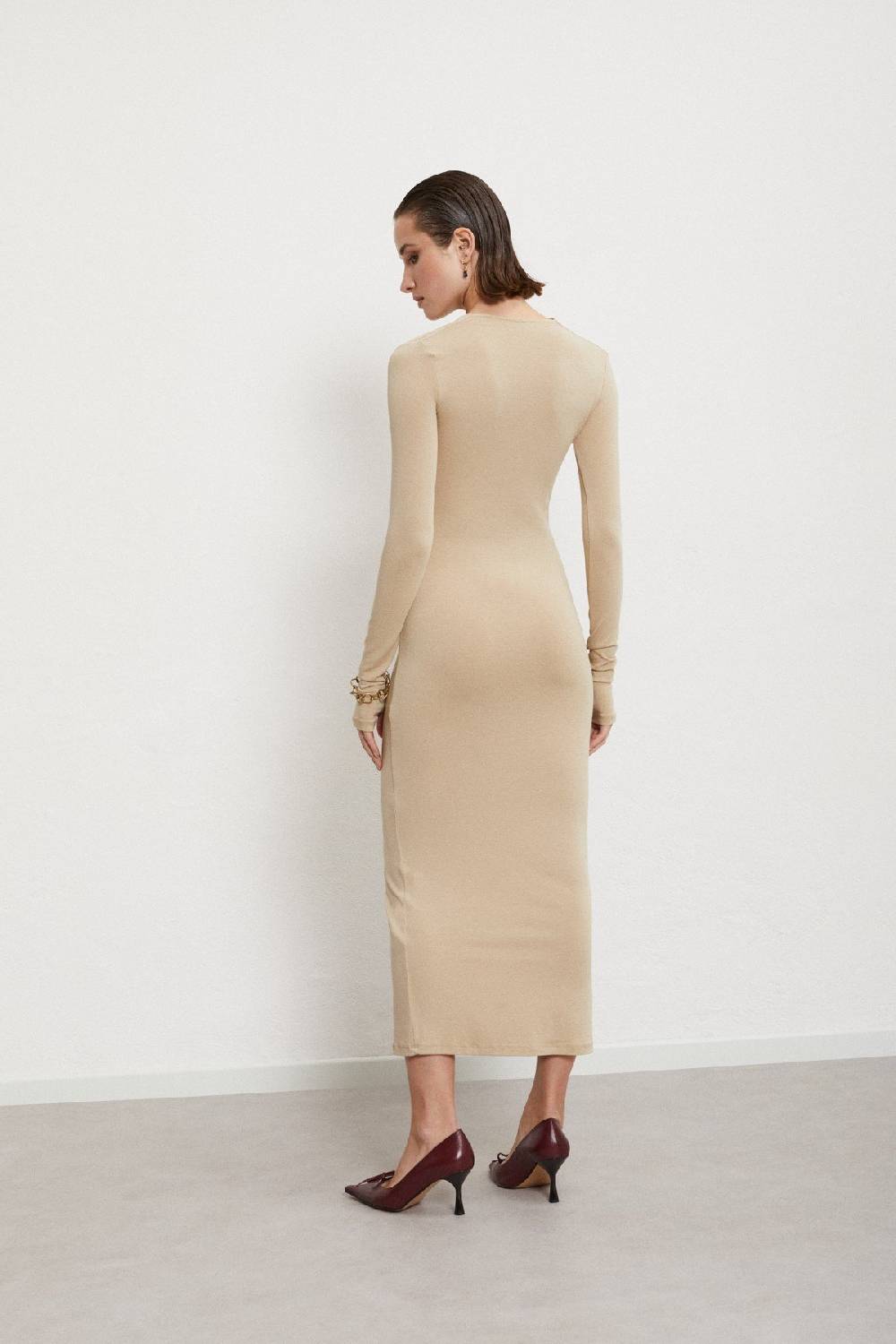 Ottod'Ame Viscose Long Dress With Pleats On The Neck