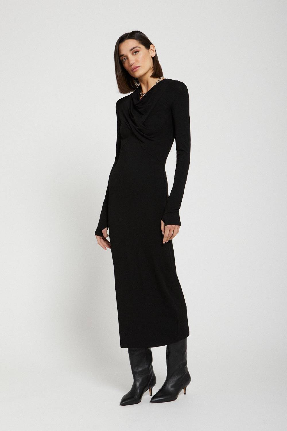 ottod'Ame Viscose long dress with pleats on the neck