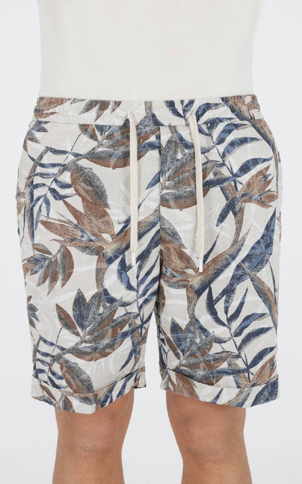 Outfit Italy Bermuda con laccio in misto lino stampato