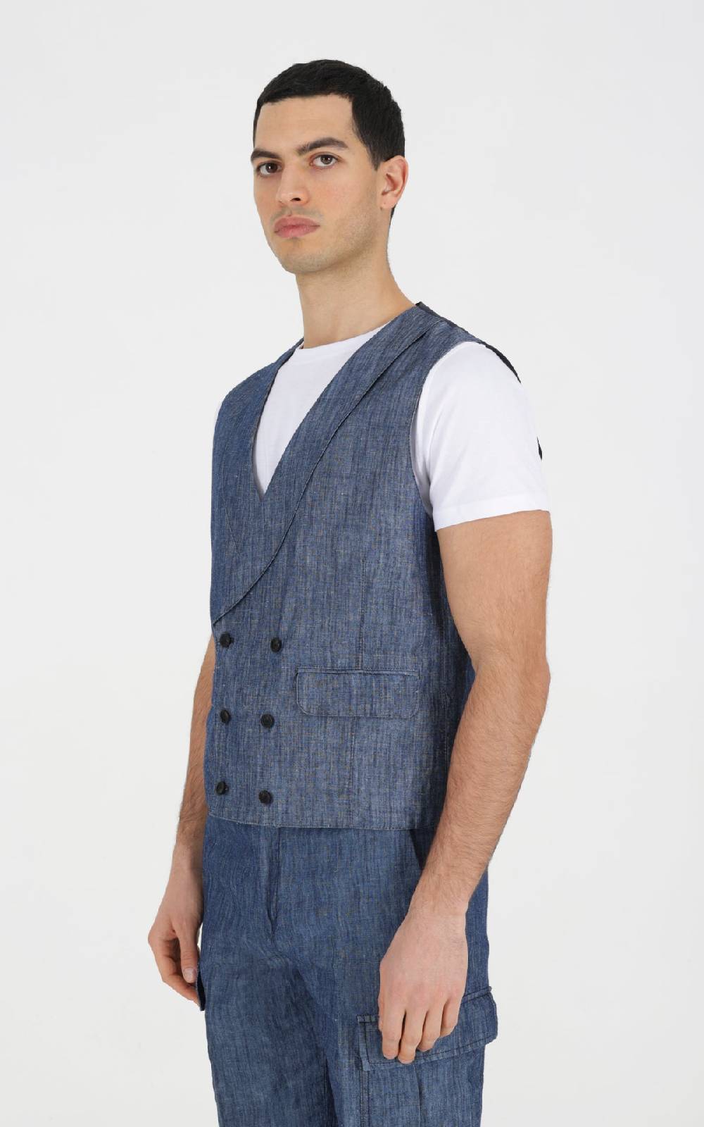 Outfit Italy Gilet Doppiopetto In Tessuto Effetto Denim