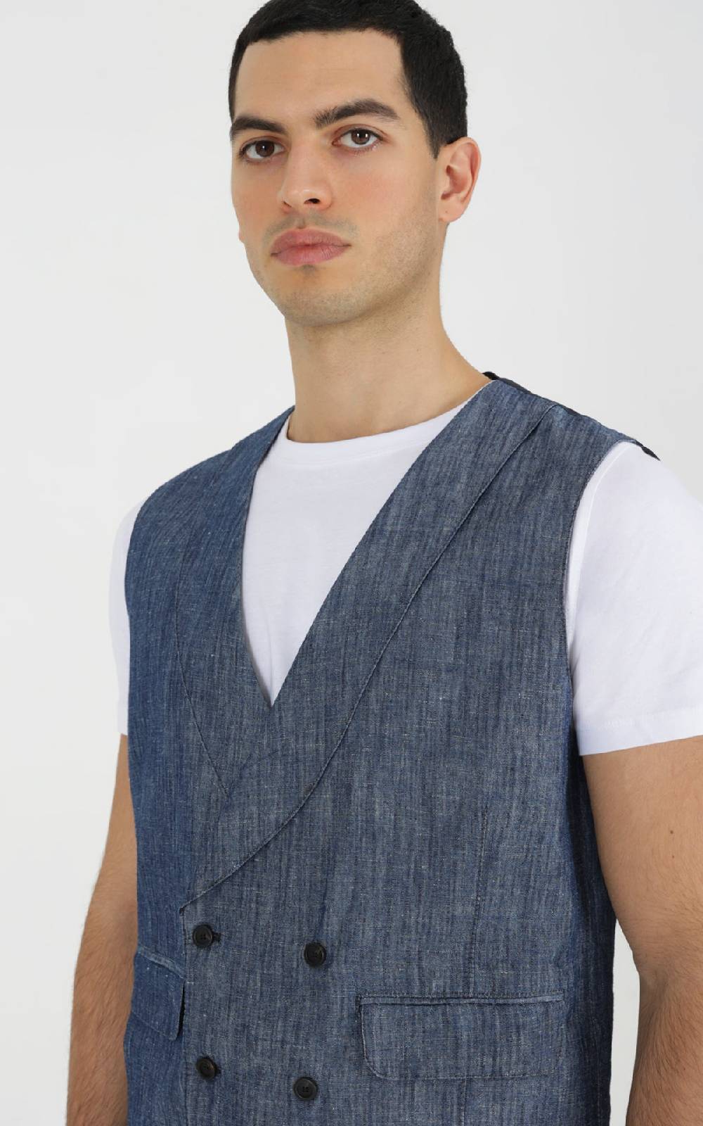 Outfit Italy Gilet Doppiopetto In Tessuto Effetto Denim