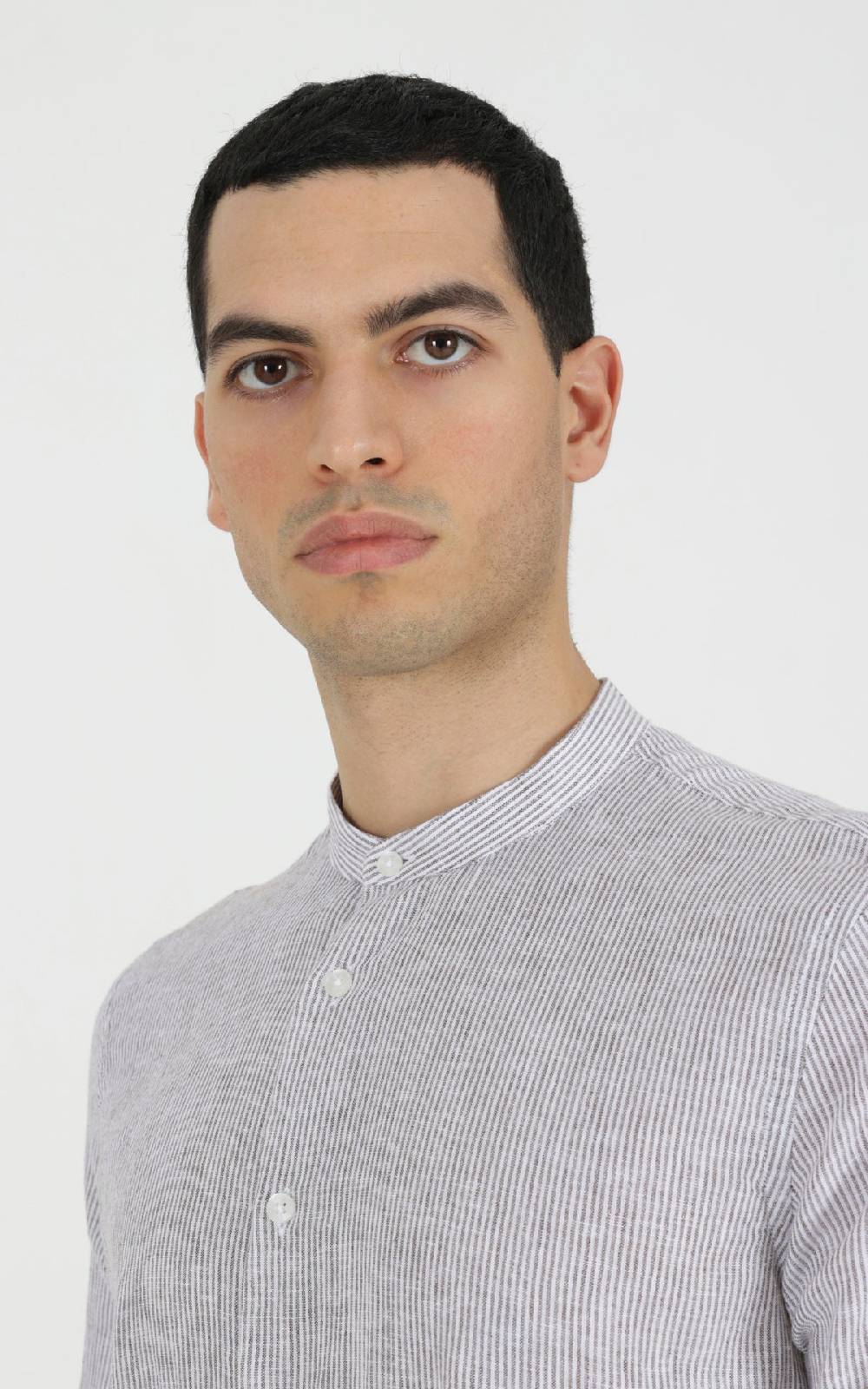 Outfit Italy Camicia Coreana In Misto Lino Rigato