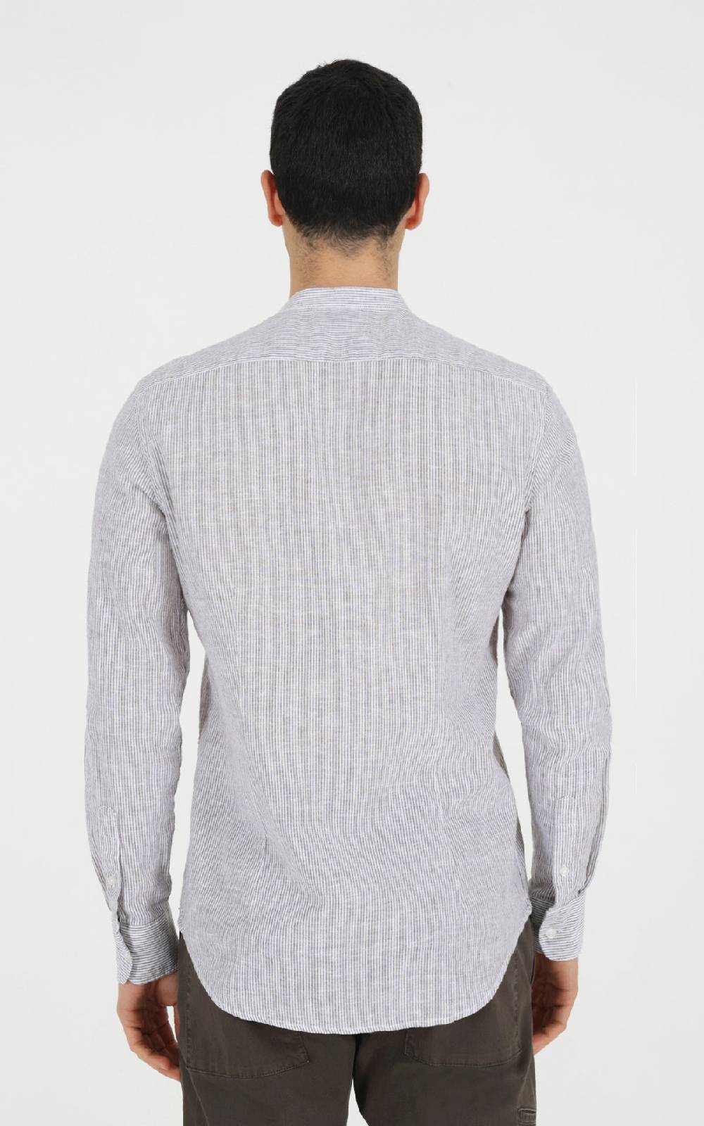 Outfit Italy Camicia Coreana In Misto Lino Rigato