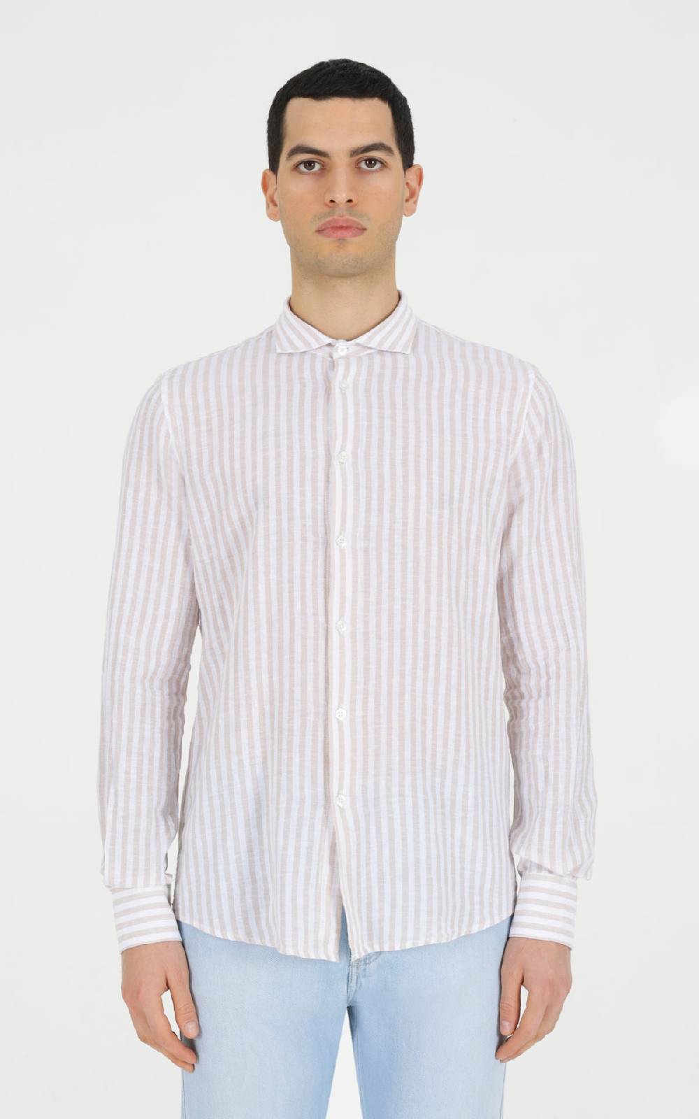 Outfit Italy Camicia francese in misto lino rigato