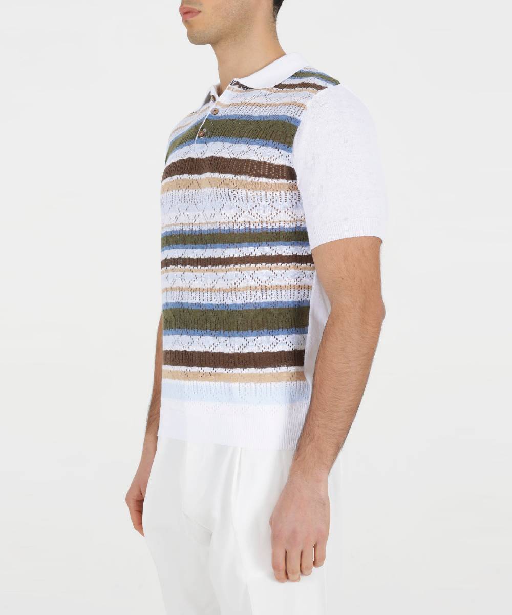 Over D MAGLIA MODELLO POLO CON TRAFORI RIGATA