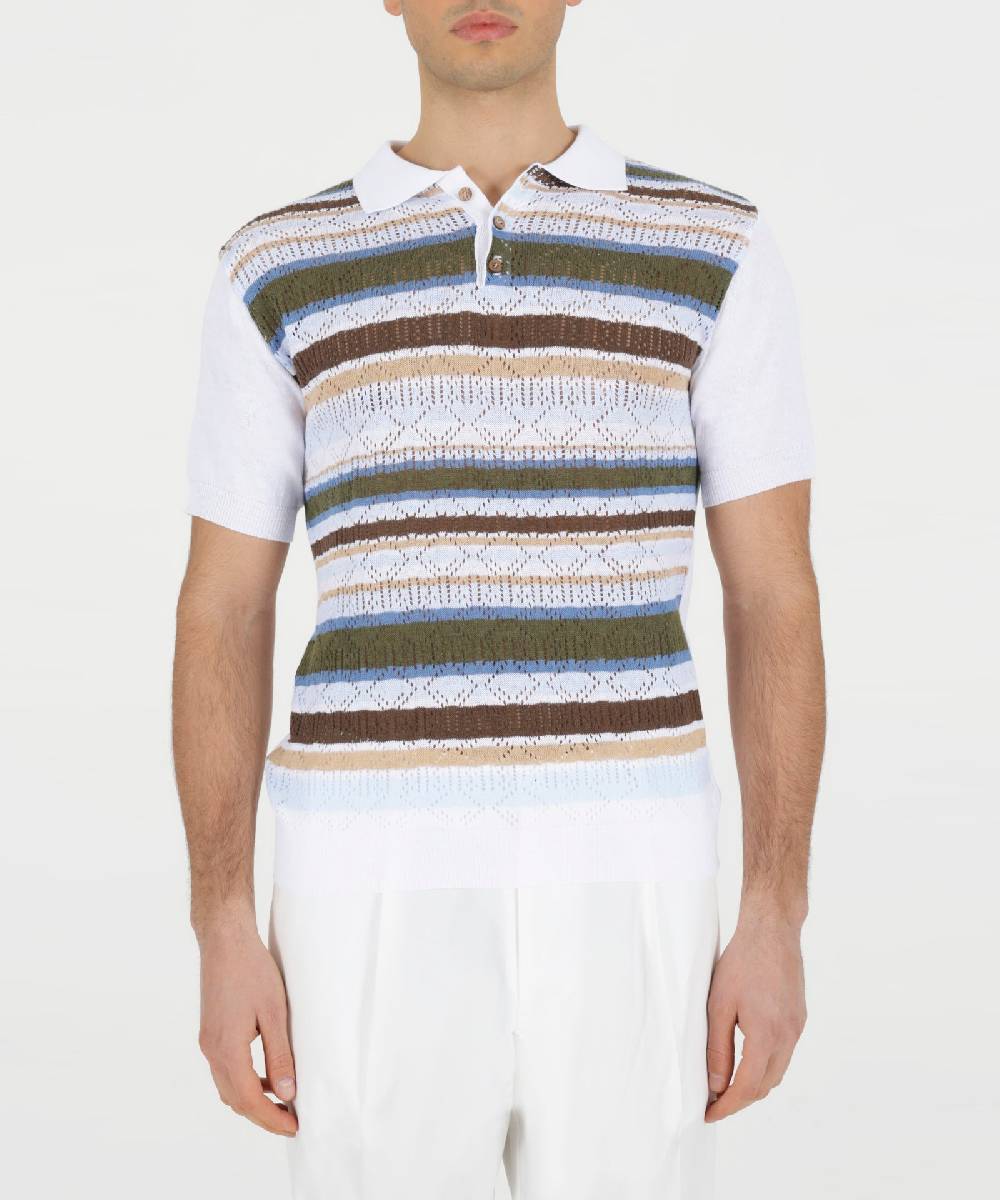 Over D MAGLIA MODELLO POLO CON TRAFORI RIGATA