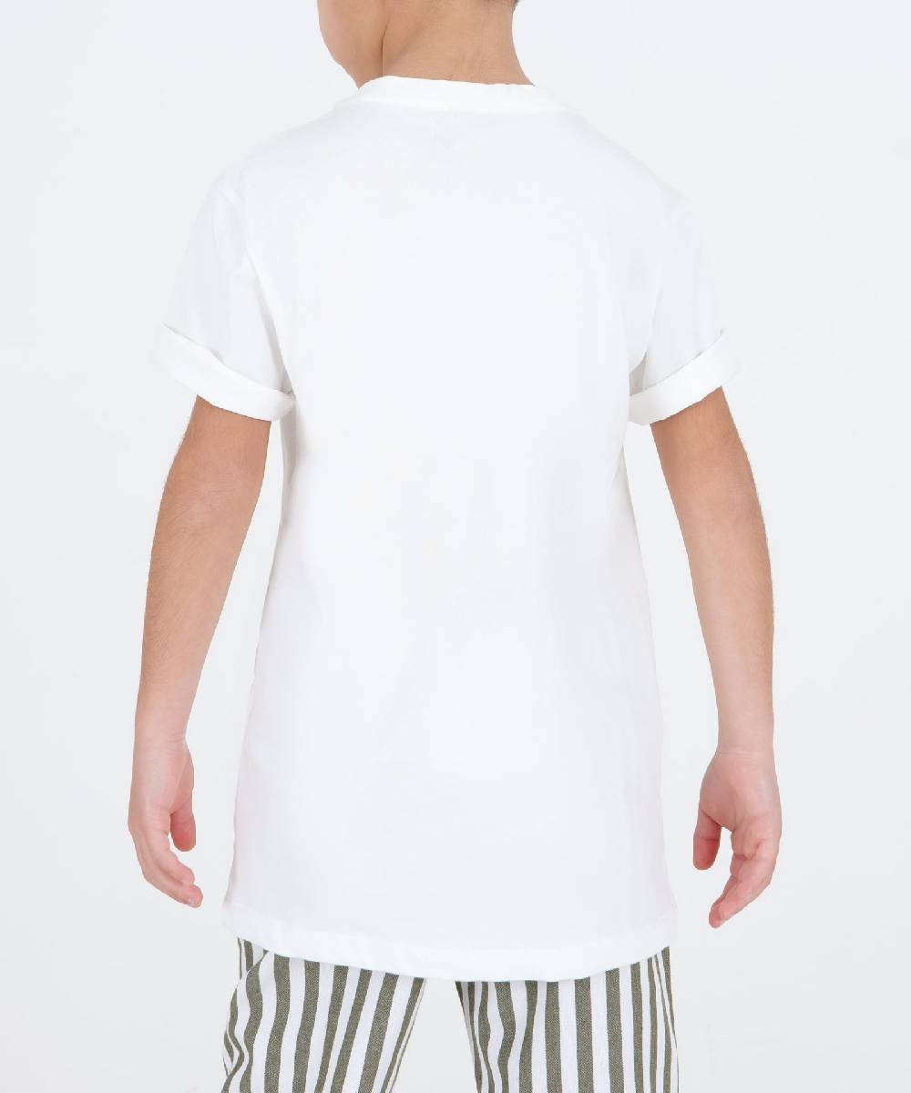 Over D T-SHIRT CON TASCHINO RIGATO E COLLO IN COSTINA